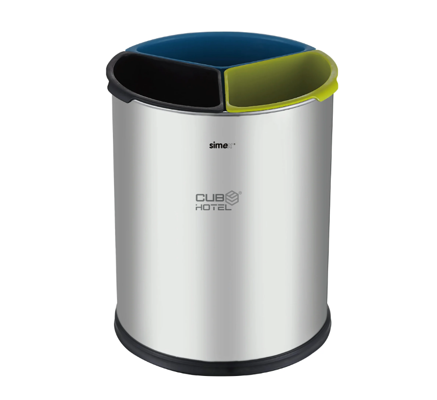  Cubo Reciclaje Acero Inoxidable 3 Separadores SIMEX